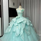 Mintgrünes, wunderschönes, langes Ballkleid aus Satin-Tüll mit Perlenbesatz, gh4827