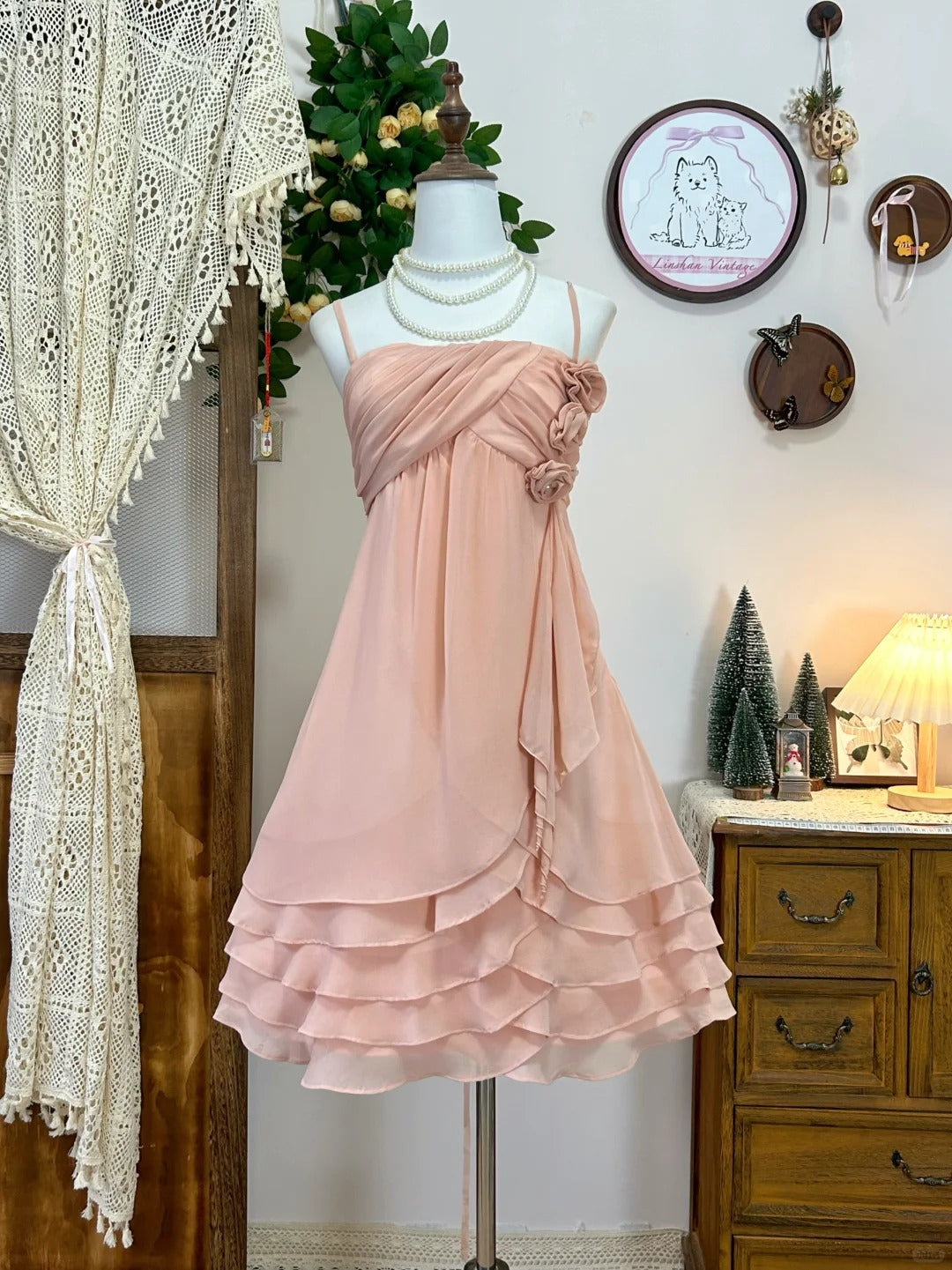 Robe courte en tulle à volants et motif floral rose, jolie robe de soirée, d'anniversaire, gh4262