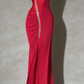 Satin Spaghetti Strap Gown - Sequin Trim Backless Mermaid Evening/Red Carpet/Date Maxi Dress gh6985