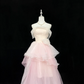 Blush Pink Strapless Cinched Waist Voluminous Skirt Fairy Romantic Dress, Wedding Gown gh7830