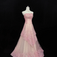Blush Pink Strapless, Cinched Waist, Slim Fit Sexy Elegant Long Romantic Dress, Wedding Gown gh8049