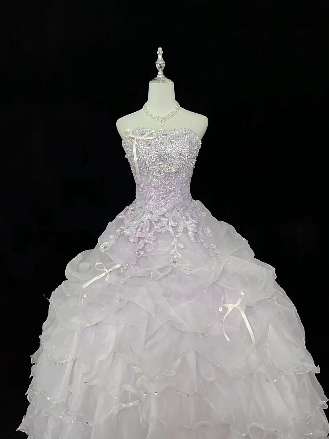 Lavender Ombre Strapless Rhinestone Cinched Waist Voluminous Skirt Long Romantic Dress, Wedding Gown gh7953