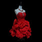 Robe de bal courte en satin à volants et perles rouges, robe d'anniversaire gh4634