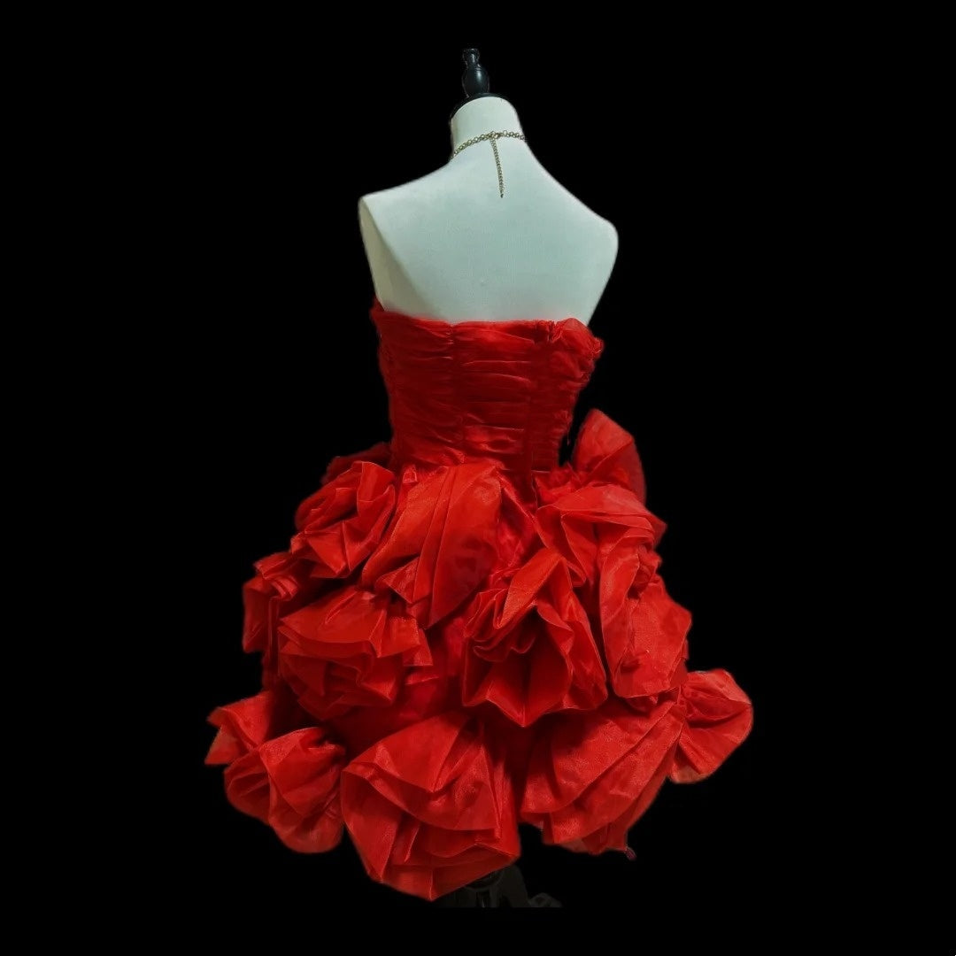 Robe de bal courte en satin à volants et perles rouges, robe d'anniversaire gh4634