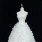 White Strapless Rhinestone Cinched Waist Voluminous Tiered Skirt Long Romantic Dress, Wedding Gown gh7999