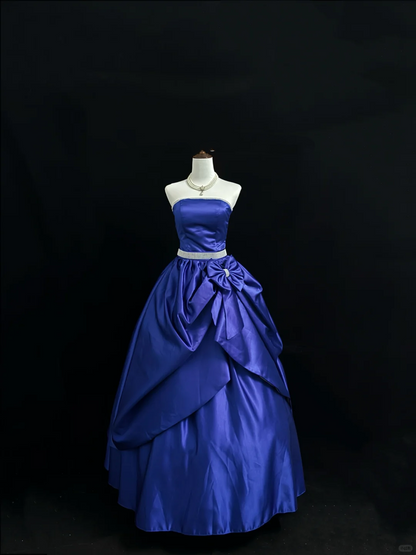 Sapphire Blue Strapless Cinched Waist Voluminous Skirt Romantic Dress, Wedding Gown gh7913