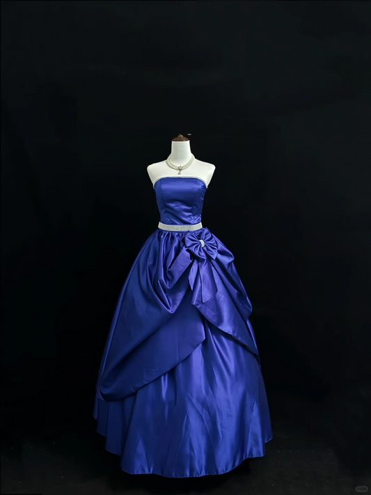 Sapphire Blue Strapless Cinched Waist Voluminous Skirt Romantic Dress, Wedding Gown gh7913