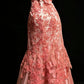 Robe de soirée longue en tulle et dentelle rose gh6851