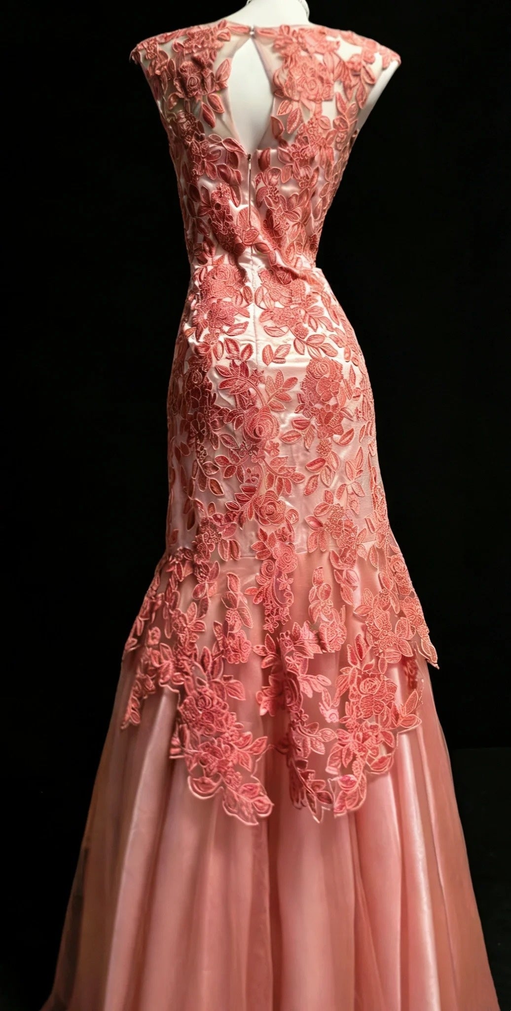 Robe de soirée longue en tulle et dentelle rose gh6851