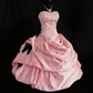 Girlhomeshops - Robe bustier longue en satin rose et nœud noir, style soirée, style girlish heart, avec perles, effet sirène, gh5888