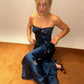 Satin Square Neck Puff Sleeve Maxi Dress - Crystal Embellished Backless Elegant Gown gh6974