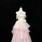 Blush Pink Strapless Cinched Waist Voluminous Skirt Fairy Romantic Dress, Wedding Gown gh7830