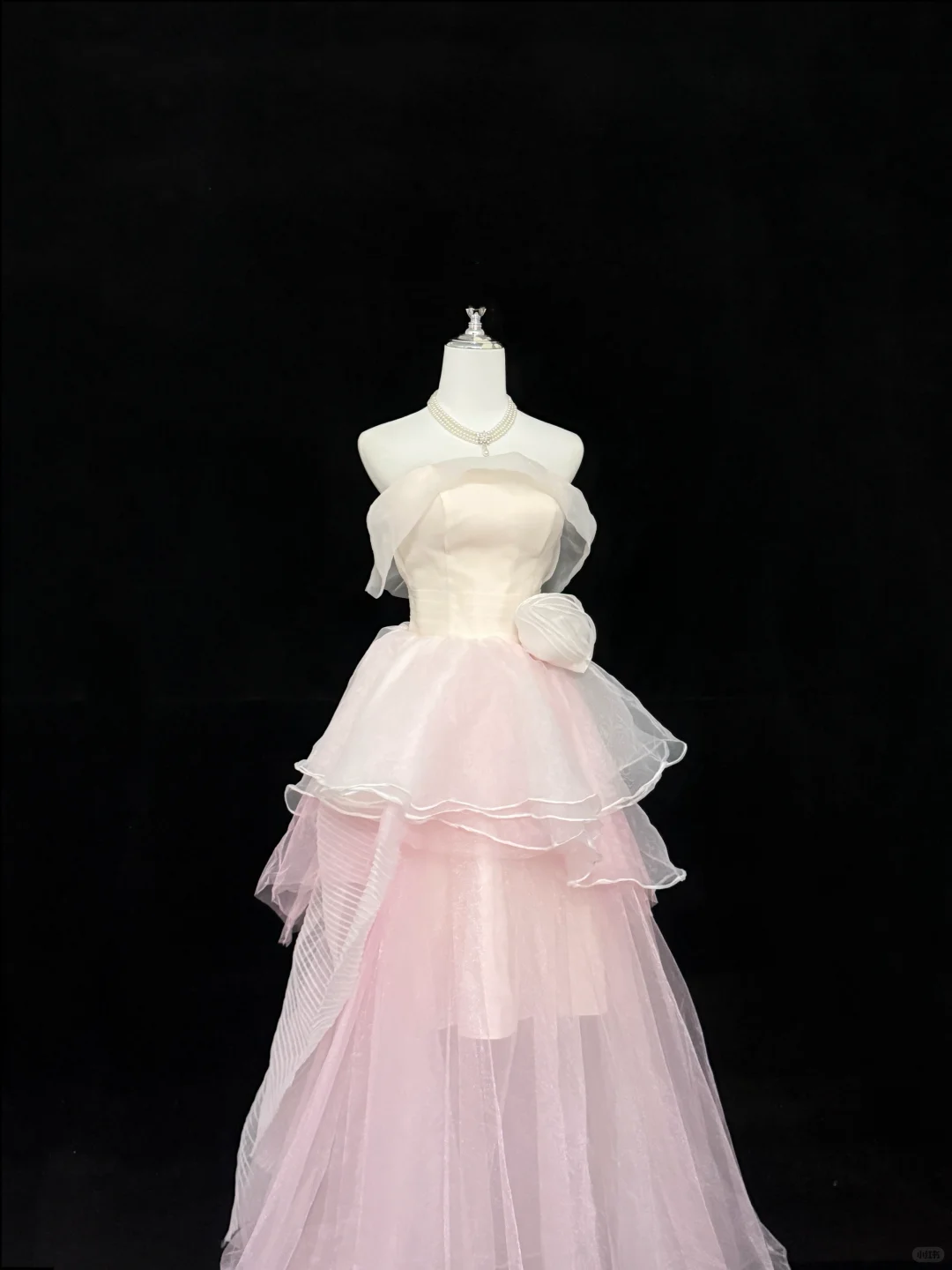 Blush Pink Strapless Cinched Waist Voluminous Skirt Fairy Romantic Dress, Wedding Gown gh7830