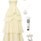 girlhomeshops-- Yellow elegant layered long chiffon prom dress graceful wedding guest party dress gh5567