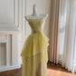 Yellow Silver FuturisticFlowing Long Chiffon Ball Gown Party Dress gh4404