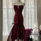 Burgunderrotes Vintage-Elegantes, exquisites, mit Edelsteinen besetztes, langes Chiffon-Abendkleid, ärmellos, Ballkleid, Partykleid für Geburtstage/Hochzeitsgäste, gh4101