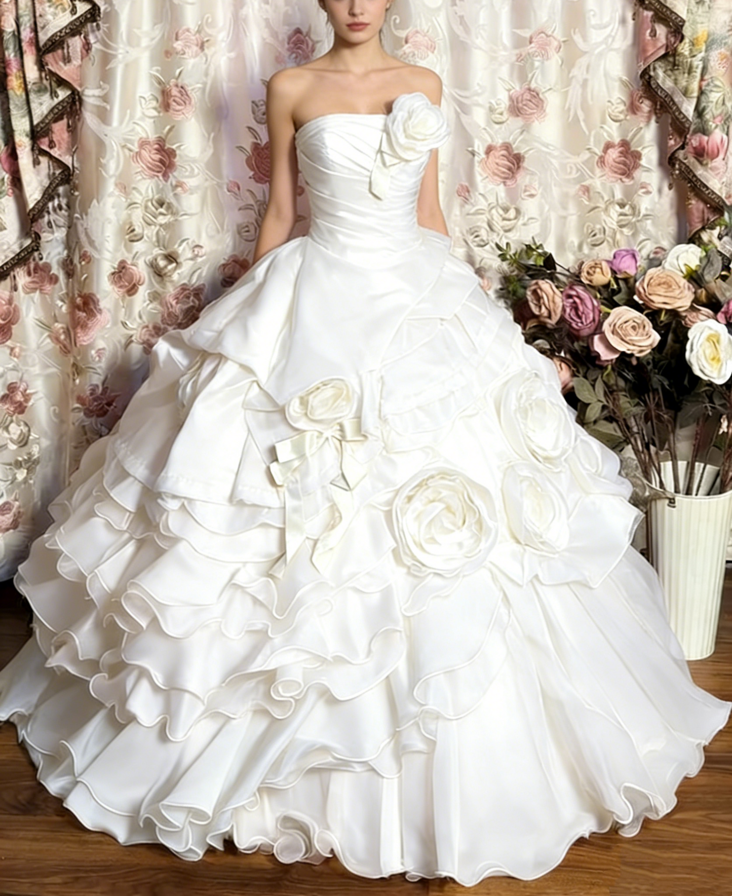 Red Vintage Floral Beaded Long Tulle Ball Gown gh4950