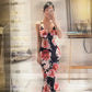 Sexy Retro-Abendkleid im Meerjungfrauenstil mit tiefem V-Ausschnitt und rotem Rosenprint – figurbetontes Kleid für Dinner und Dates gh6489