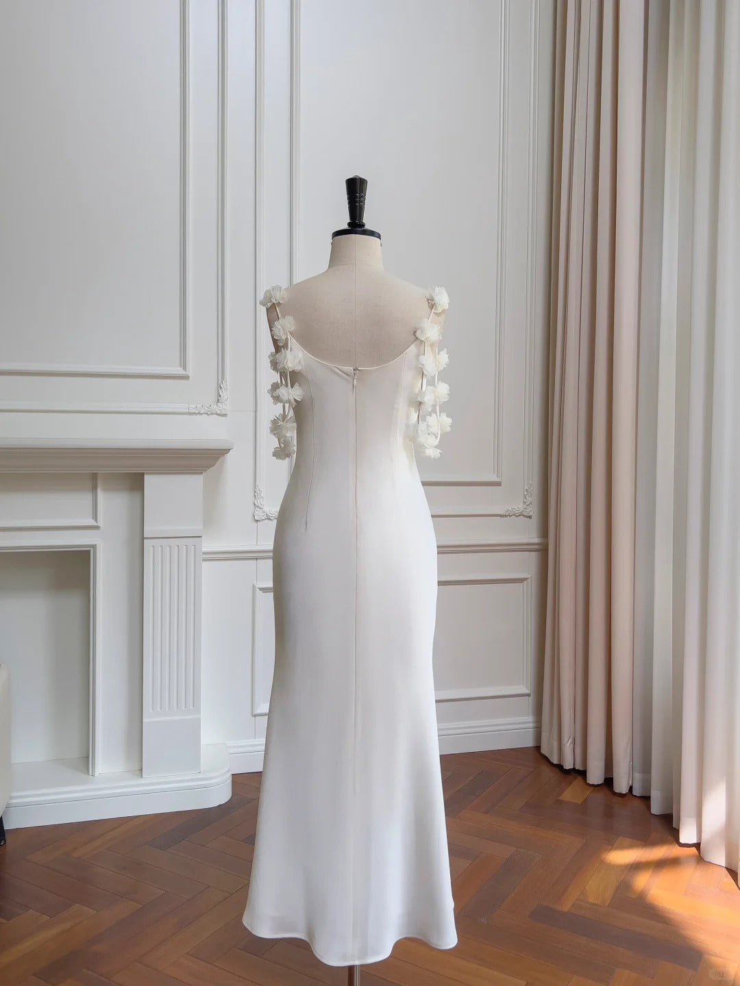 girlhomeshops – Weißes, mittellanges Ballkleid aus Satin, gh5582