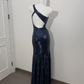 Navy Blue Sequin One-Shoulder Waist-Cinched Elegant Prom Gown, Evening Formal Dress gh7234