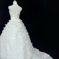 White Strapless Rhinestone Cinched Waist Voluminous Tiered Skirt Long Romantic Dress, Wedding Gown gh7999