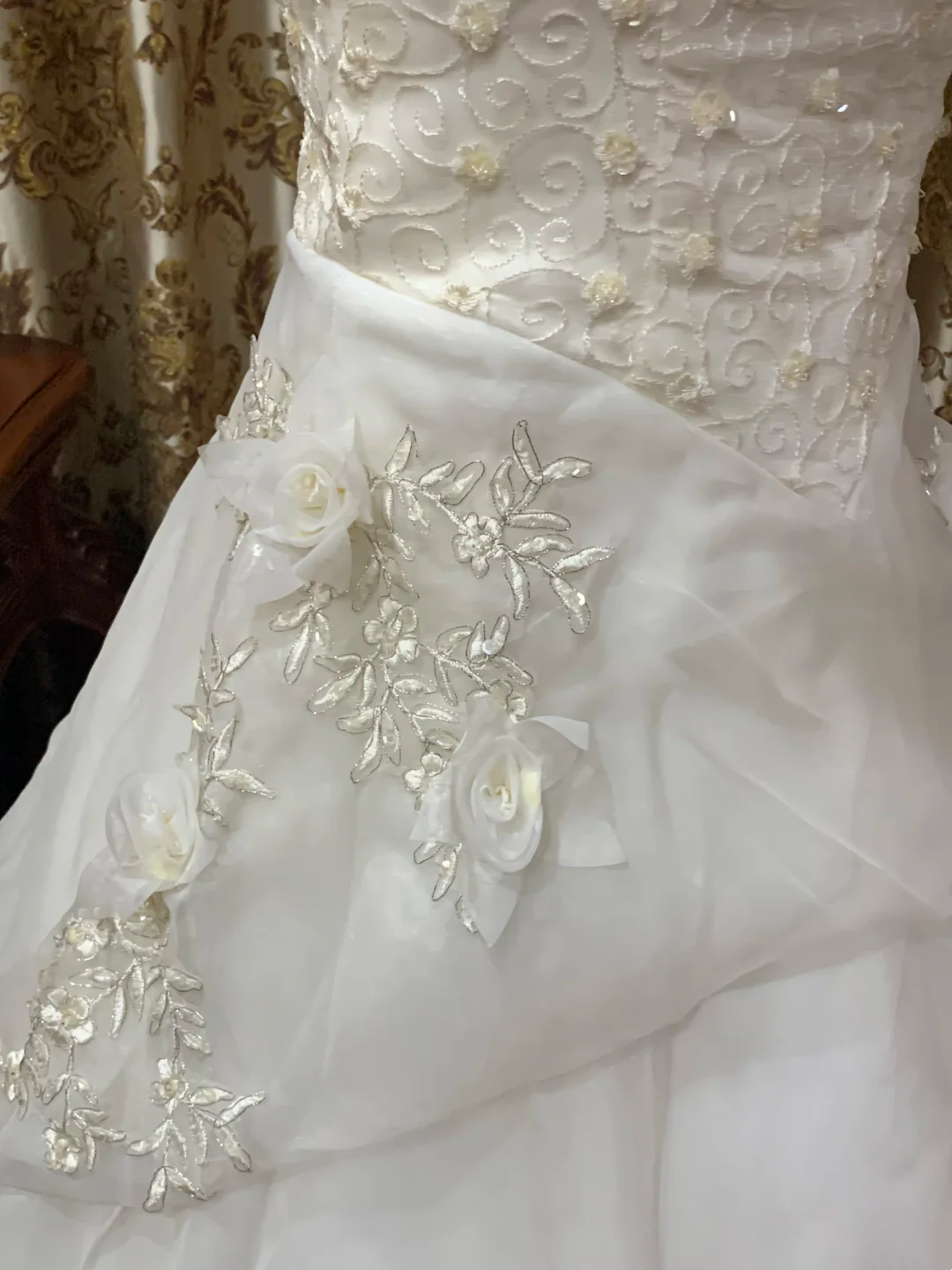 White Sleeveless Waist-Cinched Voluminous Skirt Prom Gown, Birthday Dress, Graduation Prom Dress, Bridal Wedding Gown gh7264