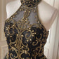 Robe de soirée courte en tulle ornée de perles noires, robe de bal, robe de fête d'anniversaire, gh4848