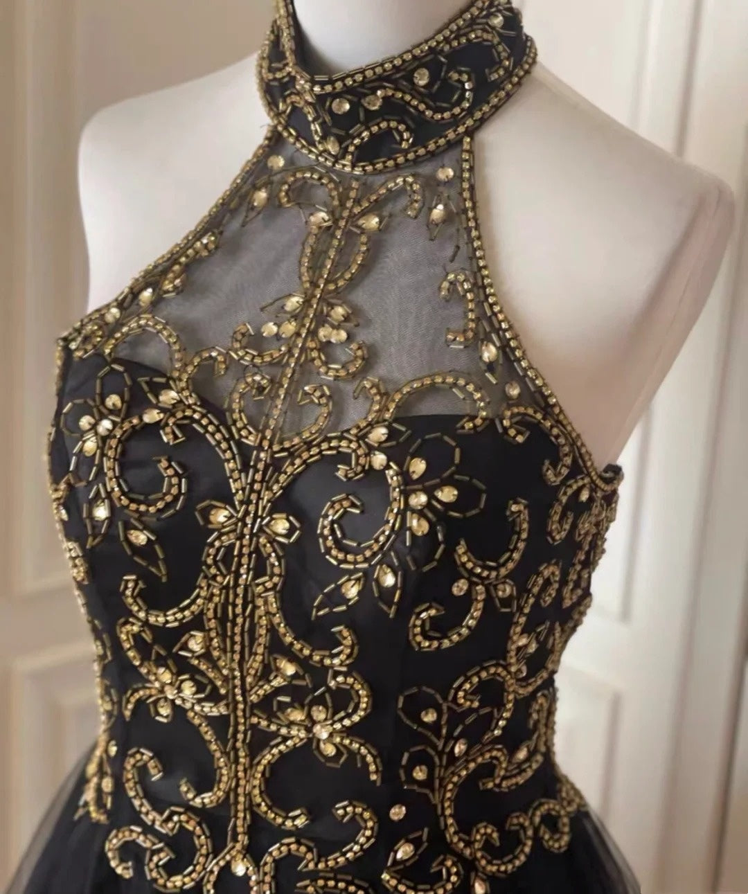Robe de soirée courte en tulle ornée de perles noires, robe de bal, robe de fête d'anniversaire, gh4848