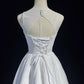 White pure simple beautiful sparkling fashion elegant exquisite rhinestone short mini backless floor length tulle homecoming prom dress evening dress party dress prom dress gh3865
