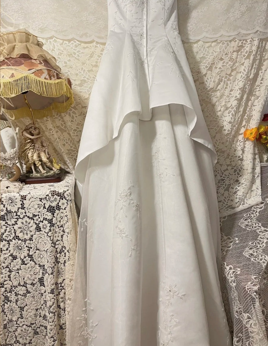 White exquisite bead long satin ball dress, evening dress, wedding dress gh4511