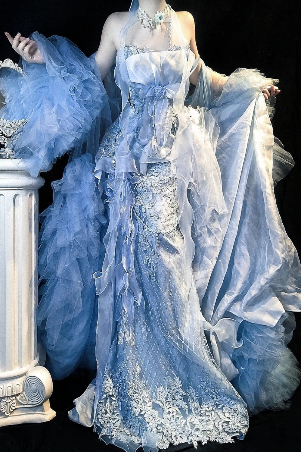 Retro elegant long evening gown, mermaid princess maximalism gh6846