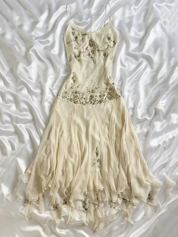 Ivory Shiny Fashion Elegant Beautiful Exquisite Beaded Long Chiffon Handmade Customized Ball Gown Evening Dress Party Dress Prom Dress gh3748