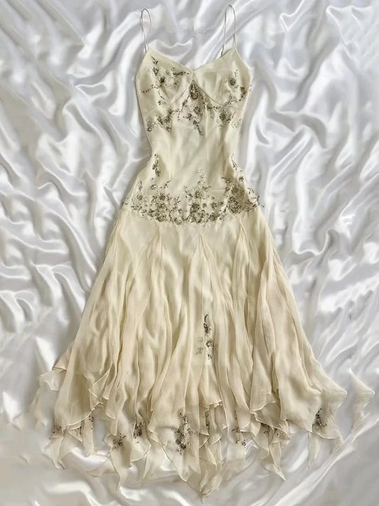 Ivory Shiny Fashion Elegant Beautiful Exquisite Beaded Long Chiffon Handmade Customized Ball Gown Evening Dress Party Dress Prom Dress gh3748