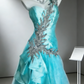 Blue One-Shoulder Beaded Gown Layered Tulle Prom Dress gh7004