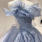 Robe de bal longue en tulle bleu élégant et élégant, longueur au sol, robe de soirée, robe de remise de diplôme, robe de cérémonie pour adulte gh3840