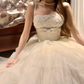 Light Apricot Spaghetti Straps Waist-Cinched Tiered Skirt Evening Dress, Fairy Gown, Romantic Gown gh7381