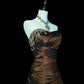 Brown & Black Gradient Satin One-shoulder Gown: Heavy Embroidery, Mermaid dress, High-end Evening Maxi Dress gh6587