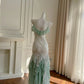 Mint Green Beaded Flowing Long Chiffon Ball Gown Birthday Party Dress Evening Dress gh4407