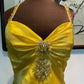 Yellow rhinestone elegant fashion long satin backless prom dress evening dress birthday party dress gh4947