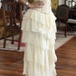 Elfenbeinweiß Vintage Elegantes Chiffon Rüschen Langes Ballkleid Abendkleid Partykleid gh4884