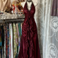 Schwarz/Rot Süße Vintage Mode Rückenfreies Langes A-linie Chiffon Tüll Ballkleid Abendkleid Geburtstagskleid gh4244