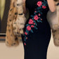 Vintage-Luxus-Meerjungfrauenkleid in Knöchellänge, schwarz-rosa bestickt mit Rosenmuster – Elegantes, figurbetontes Kleid für Dinner und Dates gh6488