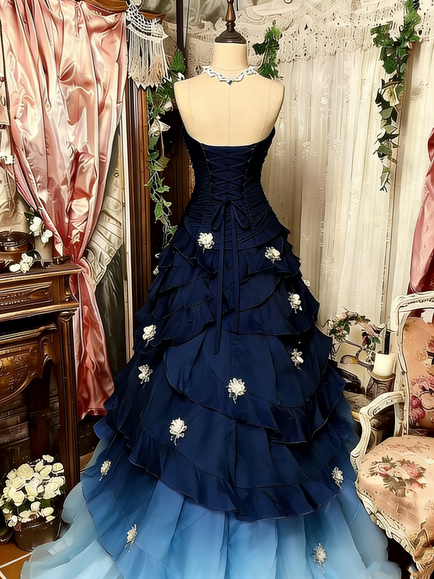 Robe de soirée longue en tulle violet, rose, bleu, dégradé, mode rétro, élégante, délicate, florale, perles, douce et élégante, longueur au sol, gh4156