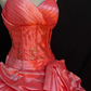 Pink Satin Spaghetti Strap Long Romantic Wedding Dress, Cinched Waist, Voluminous Princess Skirt gh8314