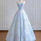 Girlhomeshops – Hellblaues, bodenlanges, feenhaftes Organza-Tüll-Ballkleid, Hochzeitskleid gh5487