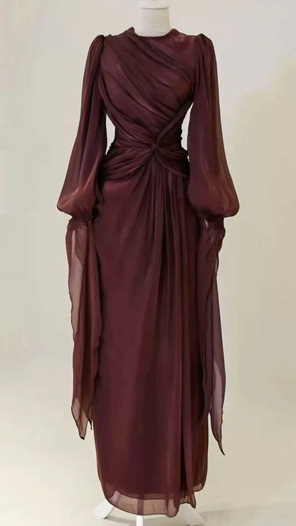 Burgundy Long Sleeve Evening Dress A-Line Prom Gown Party Dress gh4317