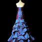 Iridescent Purple-Blue Strapless Ruched Mermaid Gown with Crystal Beaded Waistband gh7097