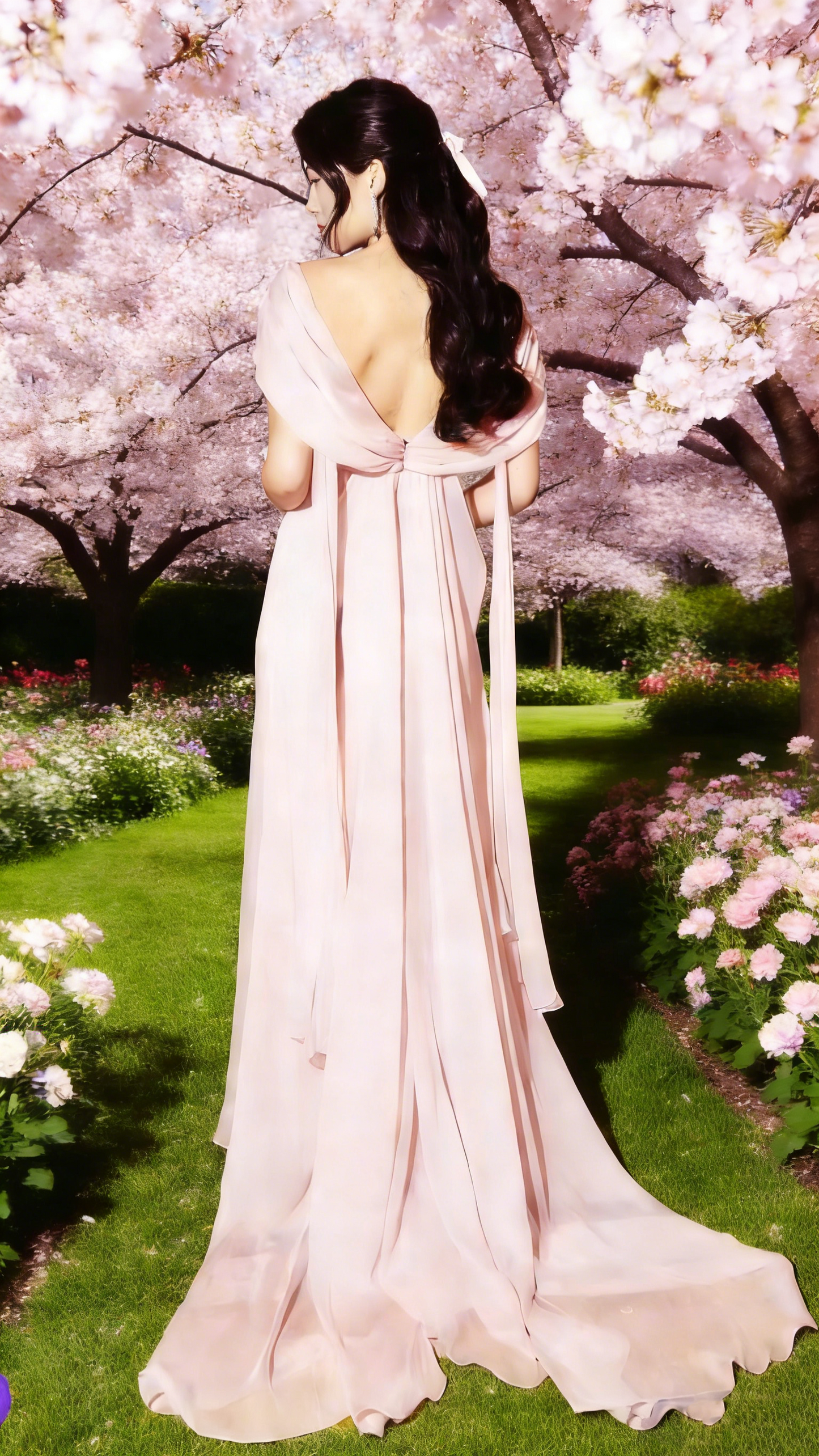 Blush Pink Chiffon Twist Neck Maxi Dress - Off-Shoulder Backless Bridesmaid/Date/Evening Gown gh6976