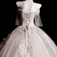 Luxury Court Style Satin & Tulle Floor-Length Ballgown Off-Shoulder Beaded Embroidery Train Wedding Dress - Ceremony Gown for Wedding & Engagement Banquet gh6494