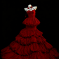Robe bustier à volants rose écarlate style romantique sombre - Robe de bal gothique pour dîner ou soirée à thème gh6560